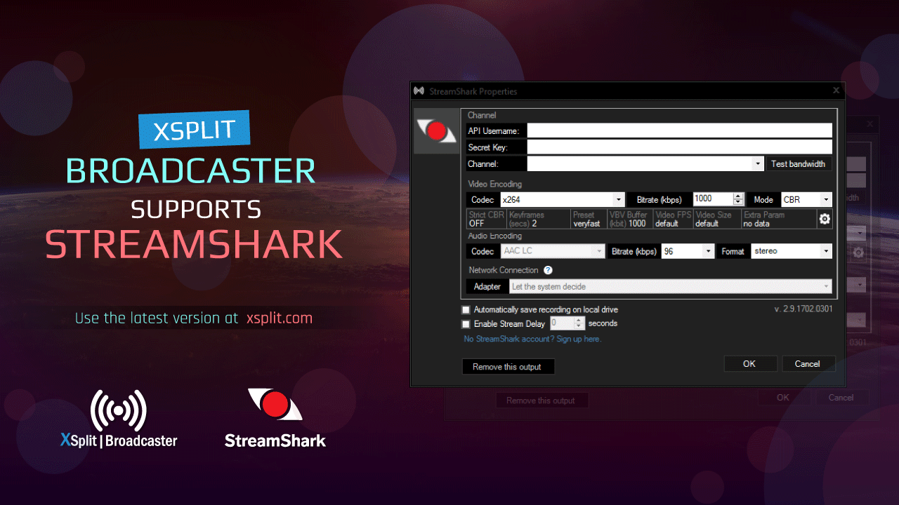 XSplit Broadcaster Integration with StreamShark